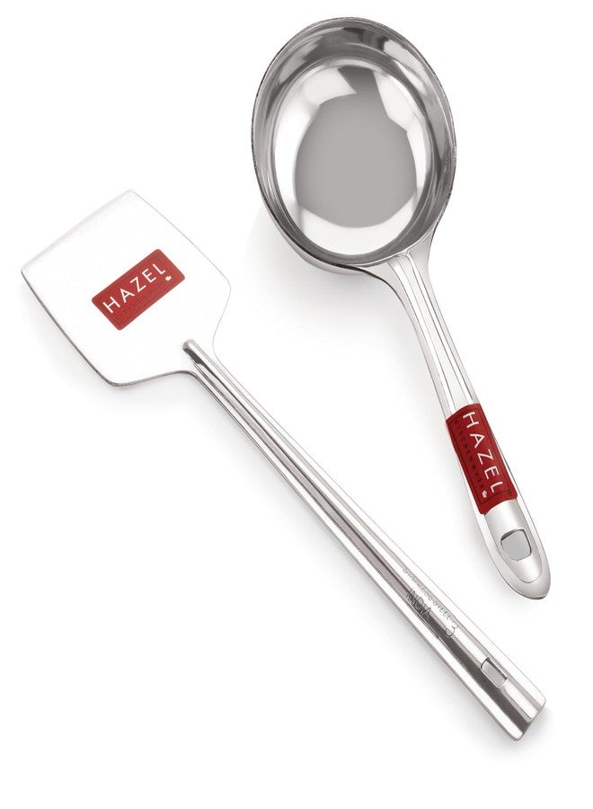 هايزل مغرفة وملعقة من الفولاذ المقاوم للصدأ من هازل | طقم أدوات مطبخ من قطعتين | أداة تقليب الخبز وأداة طهي | أدوات متينة ومقاومة للصدأ للاستخدام اليومي - Image 1